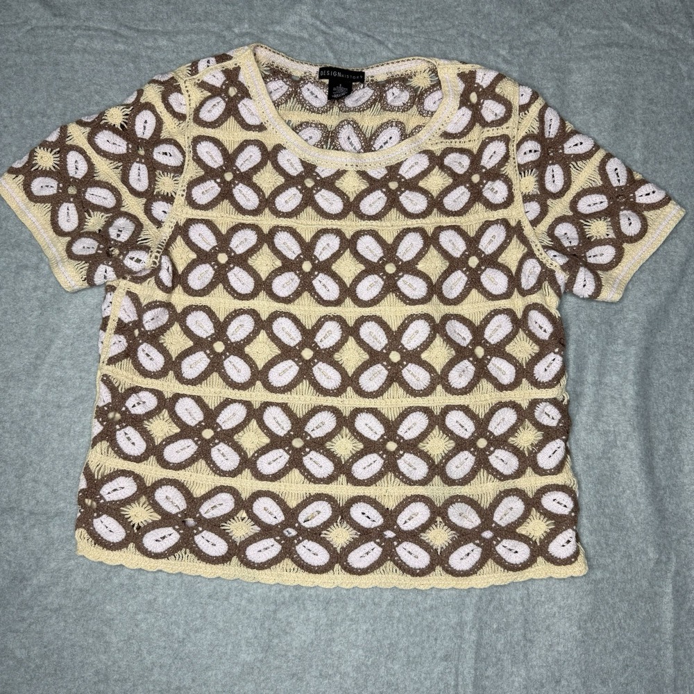 Design History Y2K Knit Short‎ Sleeve Floral Top Retro Flower Women's Small